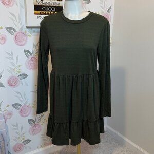 As U Wish Olive Green Long Sleeve Rippled Dress